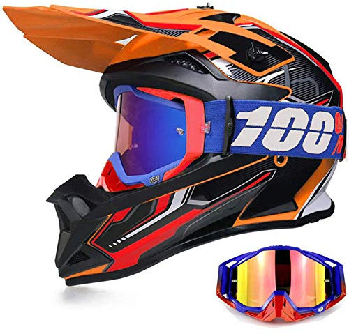 YASE Motorradhelm Crosshelm mit Brille, Motocross Helm/Enduro Downhill Helm, Offroad Motorradbrille Herren/Damen Full Face MTB Helm für Moped/ATV/Mountain Bike (Schwarz/Orange/Rot,S (52-53 CM))