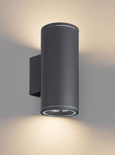 LED24.cc GU10 Up and Down Außenleuchte, runde Wandleuchte, Aluminium, Anthrazit, für LED- oder Halogenlampen, Up & Down Light, Innen- und Außenbereich, 1457, rund