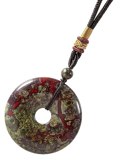 Nupuyai Edelstein Donut Anhänger Glücksbringer Heilstein Kette für Damen | 40mm Donut Stein Halskette, Glücksstein, Meditation & Energieschutz, Heilstein Talisman Schmuck Geschenk für Frauen Herren