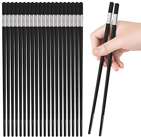 GADIEDIE Lot de 10 paires de baguettes réutilisables en fibre de verre, baguettes jhapanaises de style chinois, passent au lave-vaisselle, baguettes de cuisine en alliage (24,1 cm, argenté)