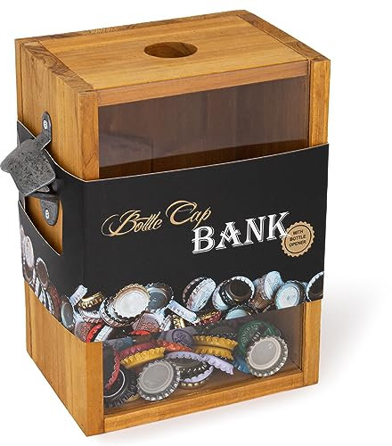 BARGIFTS Flaschenöffner mit Kappenfänger, Wandmontage, rustikaler Holz-Bierdeckelhalter, Geschenke für Männer, Väter
