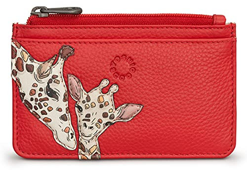 Yoshi Mother's Pride, portafoglio in pelle da donna, motivo giraffa, in pelle rossa, protezione RFID, Rosso, Taglia unica, Porta carte ibrido in pelle rossa con applique giraffa