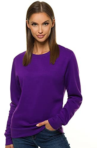 OZONEE Damen Sweatshirt Pullover Langarm Farbvarianten Langarmshirt Pulli ohne Kapuze Baumwolle Baumwollemischung Classic Basic Rundhals-Ausschnitt Sport 777/4160B VIOLETT M