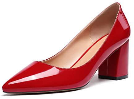 Zamikoo Damen Pumps mit Absatz, Elegant Pumps mit Blockabsatz Damen Schuhe 6.5CM Lack Rot EU39