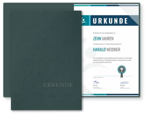 Urkundenmappe A4 Karton - Premium-Qualität mit edler Prägung 'URKUNDE' - BL-exclusivdruck® BASIC - hochwertige Übergabemappen aus 320g/m² Pappe - Urkundenhülle für DIN A4 Papier (Tannengrün, 8 Stück)