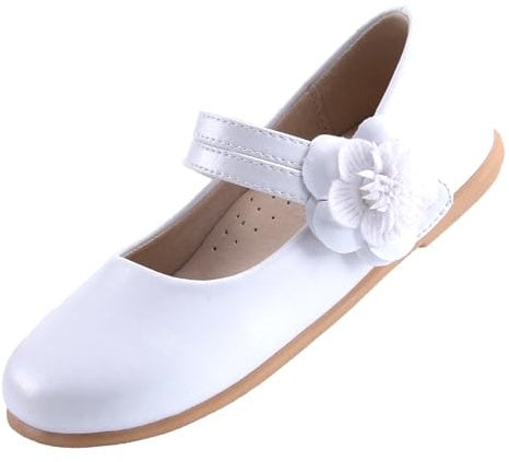 EIGHT KM Kleinkind Mädchen Kleid Schuhe Mary Jane Prinzessin Hochzeit Ballerinas Schuhe EKM7063 Mikrofaser Leder Blume Camellia Glänzend Weiß EU Größe 29