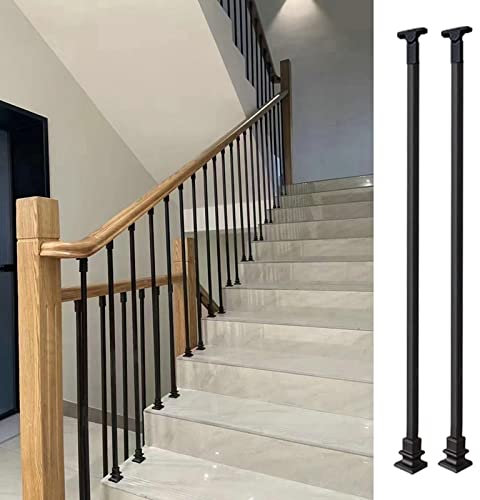 ZAQYCM Geländer Treppengeländer Schwarz/Weiß Dachgeschoss Geländer Baluster Quadratisch 2er Pack, Vertikale Treppenspindeln Mit Flachschuh Und Schraube, Für Holzdeck & Garten