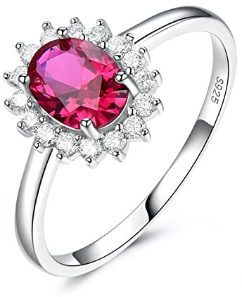 Hochzeitsringe Deko, Eheringe Nordisch Elegante Blumenform Ovaler Zirkonia Silber Rot 925 Silber Größe 60 (19.1)