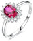 Hochzeitsringe Deko, Eheringe Nordisch Elegante Blumenform Ovaler Zirkonia Silber Rot 925 Silber Größe 60 (19.1)