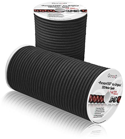 Ganzoo Paracorde 550, 4mm Corde, 100 mètres, Nylon Polyester, Type 3-7 brins intérieurs, Bracelet Laisse pour Chien, Collier pour Chien Ficelle de Camping, Corde à Usage général, Noir