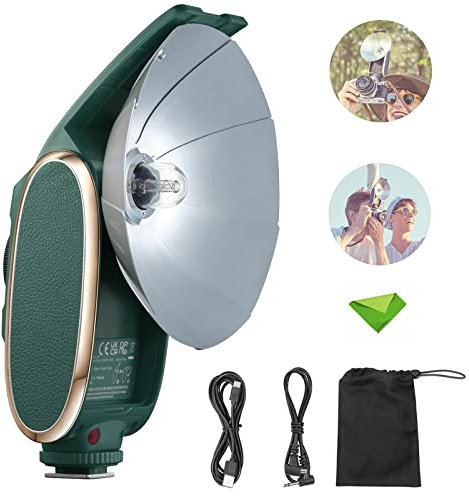 Godox Lux Senior Retro Camera Flash 6000±200K GN14 1700mAh Speedlite Auto/Manual Portable Collapsible Reflector Speedlight for Sony Canon Nikon Fuji Olympus Pentax DSLR Cameras (Forest Green)