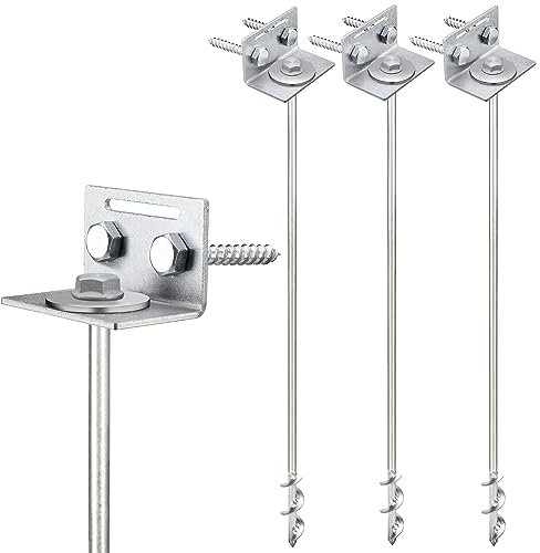 Ground Anchors Screw in - 24 Set of 4 with Brackets and Drill Bit - Earth Anchors - Mobile Home Anchors - Storage Shed Anchor Kit - Swing Set Stakes for Metal Swing Set - Playset Tie Down