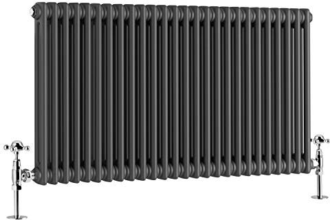 NRG 600 x 1190mm Cast Iron Radiator Traditional Double Column Horizontal Anthracite Radiators with Free Valves for Bathroom Living Room