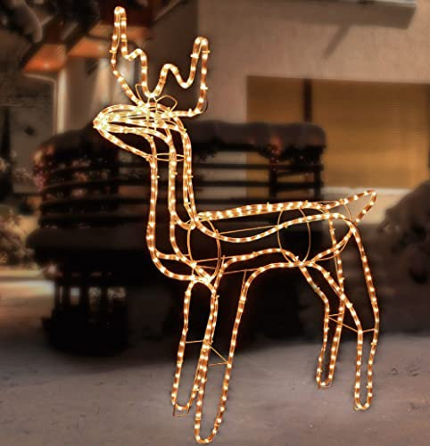 Beleuchtetes Rentier mit animiertem Kopf - Lichtschlauch Figur - 103cm 360 Lichter Warmweiß IP44