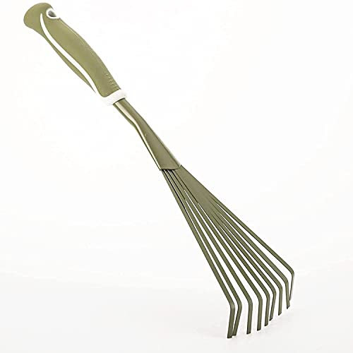 FEINKA Mini Garden Rake, tragbares Hand -Rechen, 9 Zinken Gartenblatt -Rechen, Kleiner Lüfterrake mit Komfortgriff, Laubrasengartenwerkzeug