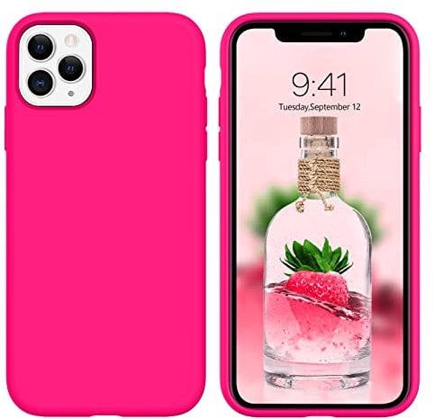 DOMAVER Case for iPhone 11 Pro Slim Liquid Silicone Lightweight Smooth Soft Gel Rubber Microfiber Lining Cushion Texture Cover Shockproof Protective Phone Cases for iPhone 11 Pro 5.8 2019, Hot Pink