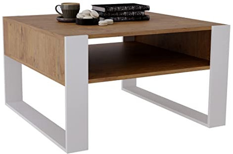 MRBLS_HOME MRBLS Couchtisch – modernes rustikales Design – Wohnzimmer-Tisch Beistelltisch Kaffeetisch Sofatisch Teetisch aus Holz (Retro Eiche - Weiß Matt) - 68 x 45 x 71,5cm (B/H/T)