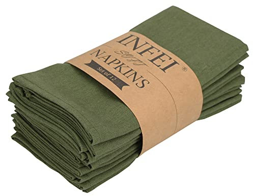 INFEI weich Polyester -Leinen gemischt Abendessen Cloth Servietten, 12 Stück (40 x 40 cm), für Veranstaltungen und den Heimgebrauch (Armeegrün)