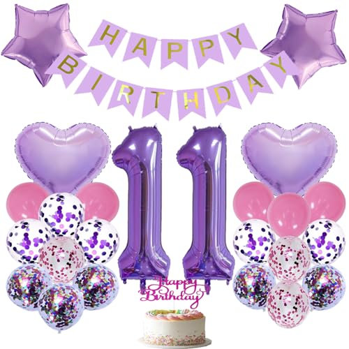 Palloncini viola – Set di 11 palloncini con Happy Birthday in pellicola per ragazze, decorazione di compleanno