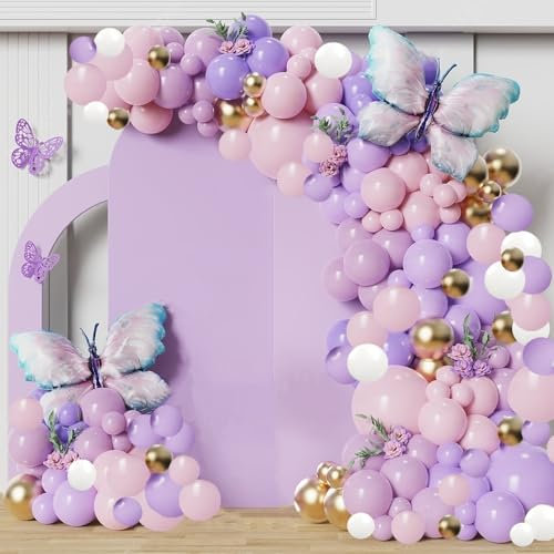 152pcs Stück Schmetterling ballon Girlande Set Luftballons Geburtstag Hochzeit Luftballon Girlande Ballonbogen für Baby Shower Geburtstagsdeko Mädchen
