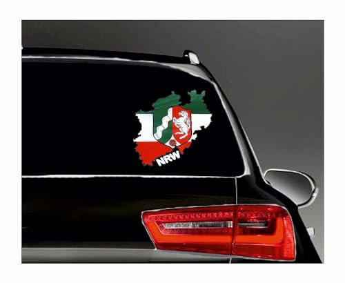 WildeBabsKLBT D26 NRW Bundesland Schrift weiß Fahne Flagge Wappen Staat Land Karte Form 11cm Hochwertiger Premium Auto-Aufkleber Sticker Decal Autoaufkleber Q51