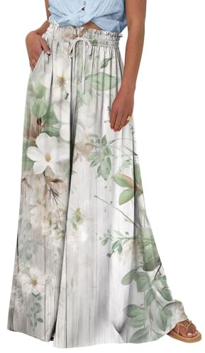 Strandhosen für Damen Damen Weites Bein Freizeithose Elegante Damenhose Lange Lounge Hosen Palazzo Hose mit Gürtel Gerades Bein Lose Lounge Pants 01-Hellgrün M D