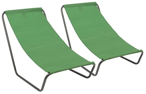 Harbour Housewares 2X Matt-Schwarz/Grün Klappbare Strandliege aus Oxford-Stoffs - Leicht Tragbar Draussen Garten Camping Sonne Bett Sonnenbank Schemel