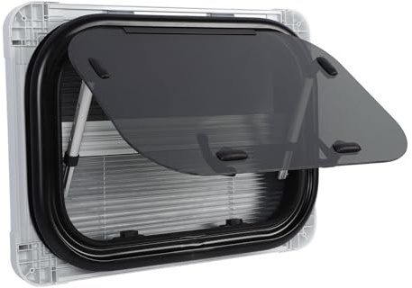 20x12 Pulgadas Ventana de Empuje para RV, Ventana de Vidrio Templado RV Ventana Lateral RV con Varilla de Soporte y Cortina Parasol Ventana de Recambio para Autocaravanas Caravanas