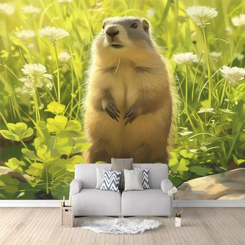 Fototapete Wanddeko 200 x 140 cm Land Biber Tier Murmeltier Wandbild Motivtapeten Vlies-Tapeten Moderne Wandtapete Wand Wohnzimmer Spielzimmer TV-Hintergrund Dekoration