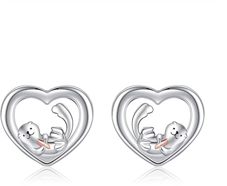 DAYLINLOVE Otter Ohrringe 925 Sterling Silber Herz Sea Otter Schmuck Otter Geschenke für Frauen Mädchen Otter Liebhaber