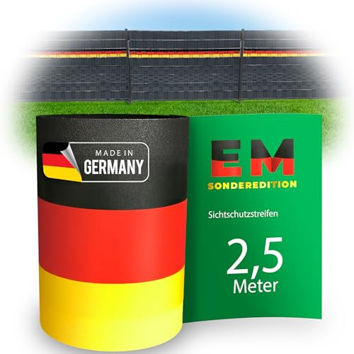 Novatool Fussball EM 2024 Fanartikel Balkon Sichtschutz 2,5 Meter Sichtschutzstreifen für Doppelstabmattenzaun Stabmattenzaun Sichtschutzstreifen witterungsbeständig Zaunelemente Sichtschutz Balkon
