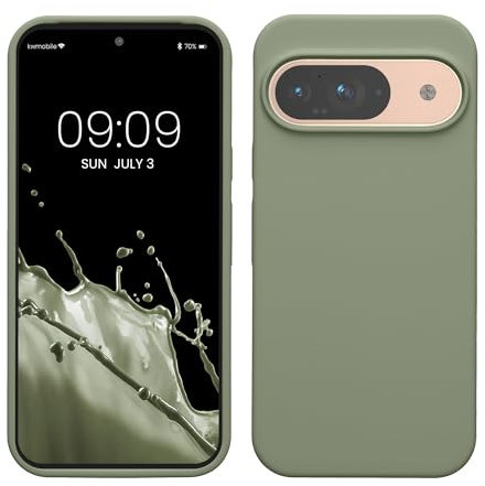 kwmobile Hülle kompatibel mit Google Pixel 9 / Pixel 9 Pro Hülle - Silikon Handy Case - Handyhülle weiche Oberfläche - kabelloses Laden - Graugrün