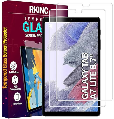 RKINC Verre Trempé [Lot de 2] pour Samsung Galaxy Tab A7 Lite (8,7 Pouces) SM-T220/SM-T225, Film Protection écran, Dureté 9H 0,33 mm HD Glass [sans Bulles d'air][Résistant aux rayures][Garantie à vie]
