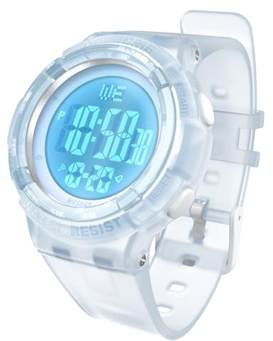 Bigmeda Uhren für Kinder Mädchen Jungen 50 M Wasserdicht Sports Outdoor Digitaluhr Kinder Armbanduhr mit Wecker/Stoppuhr/EL-backLicht/Datum (GD-Transparent Blau)