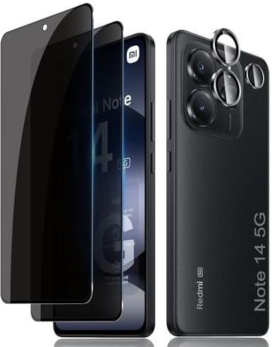 Lutree para Xiaomi Redmi Note 14 5G Anti-Espía Cristal Templado, 2+1 Piezas Protector de Pantalla de Privacidad + Protector de Lente de Cámara, 9H Antiespias Anti-Arañazos Película Protectora