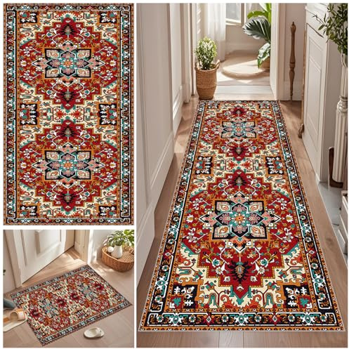 Teppich Läufer 70 x 120 cm Rutschfest Küchenteppich Teppichläufer Flur Vintage Küchenteppich Waschbar Rutschfest Fußmatte Lang Flur Teppich Meterware für Garten Küche Patio Flur Porch auf Maß