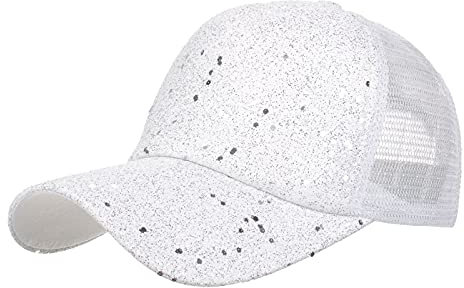 Kappe Damen Glitzer Basecap Atmungsaktiv Baseball Cap Pferdeschwanz Sonnenhut Einstellbar Baseballkappe Pailletten Party Hüte Laufcap Sportkappe Schirmmütze Winterjacke Damen Sale