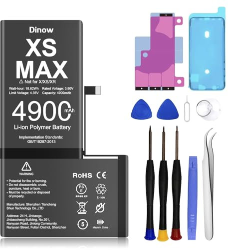 Batterie pour iPhone XS Max, 4900mAh Batterie de Remplacement Polymère Li-ION Haute Capacité Compatible avec iPhone XS Max, Batterie Interne pour iPhone XSMAX avec Kit d'Outils de Remplacement