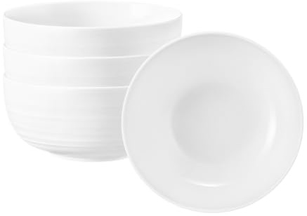 Seltmann Weiden Terra Müslischalen 4er Set, 15 cm, Runde Servierschalen mit spiralförmigem Relief, Spülmaschinen- und mikrowellenfest, Porzellan, Weiß