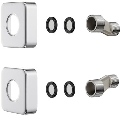 MORADO Cranked 3/4 to 1/2 Connectors Adaptors with Decorative Plates for Wall Mounted Shower Mixer,Chrome,Solid Metal,Square Shape