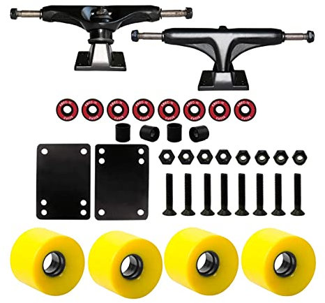 Aymzbd Longboard Skateboard Trucks Combo 51 Mm Räder, Lager, Riser Pad Und Hardware Geräte für Longboard, Gelb