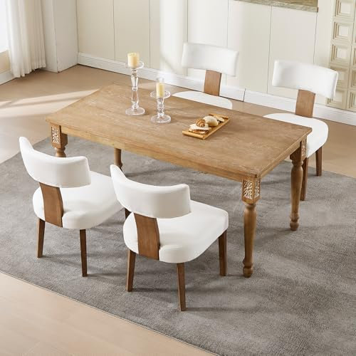 Chummaven Modern Esszimmerstühle 4er-Set Mid-Century, Ergonomische Leinenstühle mit Polsterung Massivholzbeinen, Akzentstühle für Esszimmer, Küche, Wohnzimmer und Schminktisch, Weiß