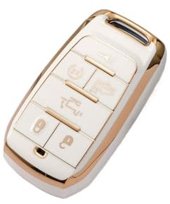 Auto SchlüSselgehäUse Für Dodge Für RAM 1500 2500 3500 4500 5500 Für Pickup 2019 2020 2021 2022 6 Tasten TPU Auto Schlüssel Fall Anhänger Abdeckung SchlüSselgehäUse(White)