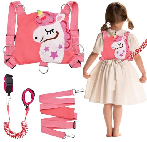 YTACREA 3-in-1 Kinderleine, Einhorn Anti Verloren Kinder Leine mit Sicherheit Handgelenk, Unterstütztes Laufgeschirr für Kinder, Kinderleine mit Geschirr Schloss, Kinder Sicherheitsleine für Outdoor