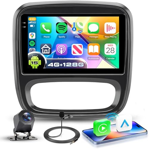 VECHTEL 4G+128G Autoradio Android 15 für Opel Vivaro B/Renault Trafic/FIAT Talento/Nissan NV300, 9'' In-Cell HD Touchscreen Radio mit Drahtlos Carplay Android Auto GPS WiFi USB Bluetooth FM RDS Kamera