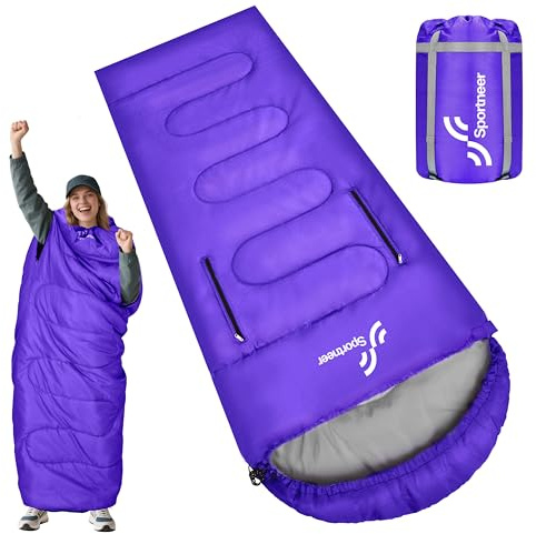 Sportneer Schlafsack Outdoor, Deckenschlafsack 220 x 85 cm | Schlafsack Erwachsene 3 Jahreszeiten mit Armöffnungen, Warmer Schlafsack für Camping, Reisen und Outdoor-Aktivitäten