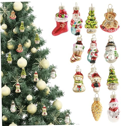 Christmas Decorations 12Pcs Christmas Tree Ornaments Colourful Mini Glass Baubles with Rope Hanging Vintage Ornaments for Xmas Tree Party Decorations