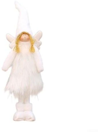 Jotekonoby Weihnachtsengel Puppe Dekoration, Plüsch-Design, einziehbare Beine oder Sitzposition, weicher Stoff, Urlaubsdekoration, Büro, Weihnachtsbaum-Display (Teleskop-weiß)