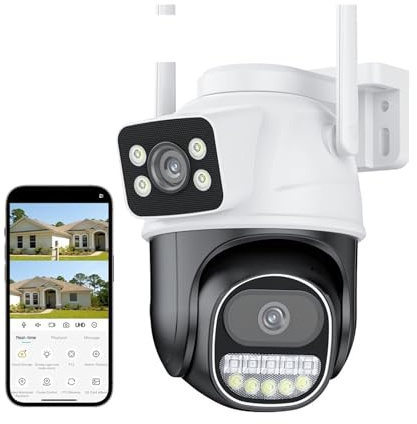 GUYSGNX Telecamere di sicurezza, Telecamera IP da 8 MP 4K Zoom 4X for esterni PTZ a doppio obiettivo con tracciamento automatico Videocamera di sorveglianza CCTV per uso esterno(8MP NO SD Card)