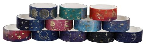 FRCOLOR 12 Rollen Dekoratives Washi Tape Nachthimmel Papierklebeband Zart für Scrapbooking Selbstgemacht Bastelbedarf